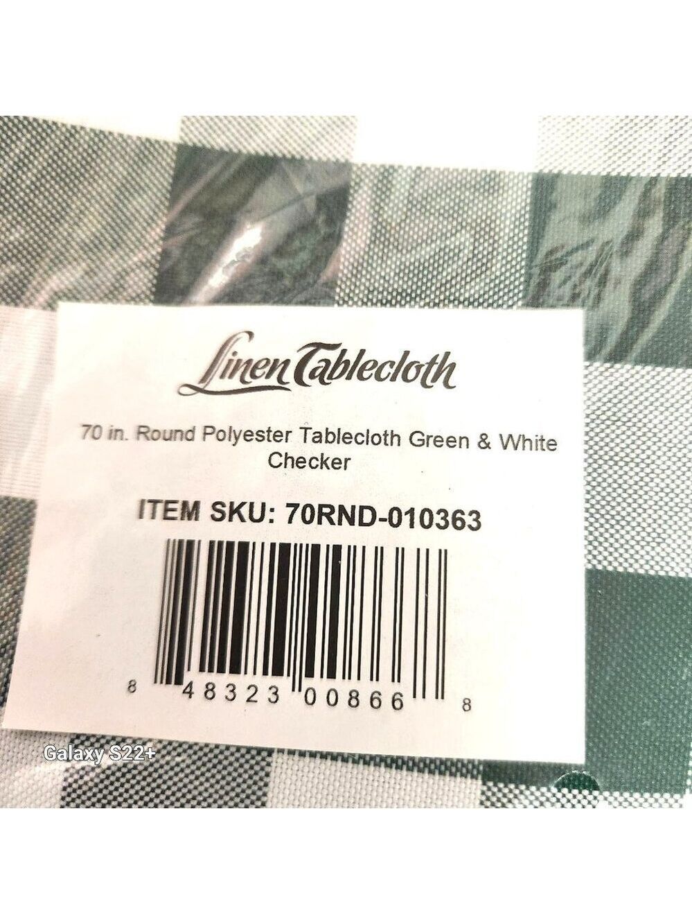 70-Inch Round Polyester Tablecloth Green & White Checker Linen Tablecloth Durabl - Picture 6 of 8